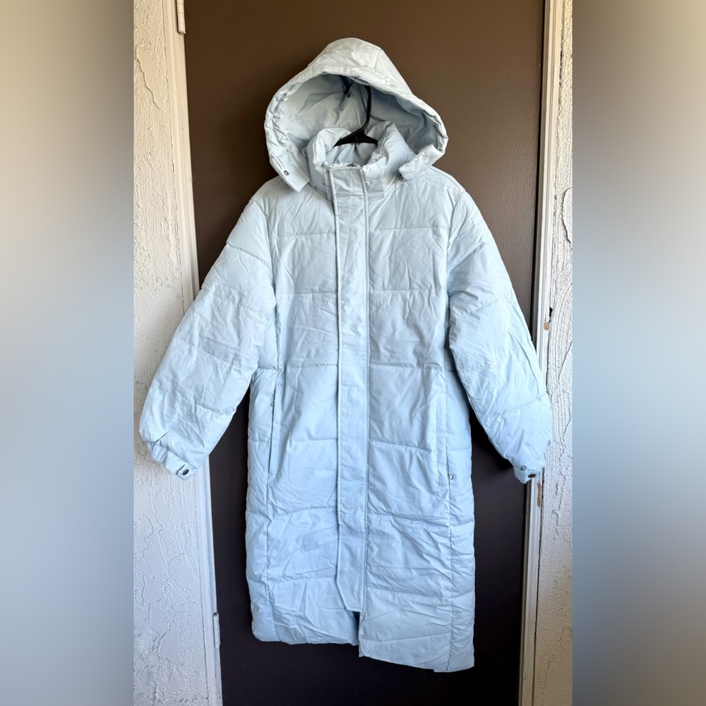Women's Light Blue Long Puffer Coat